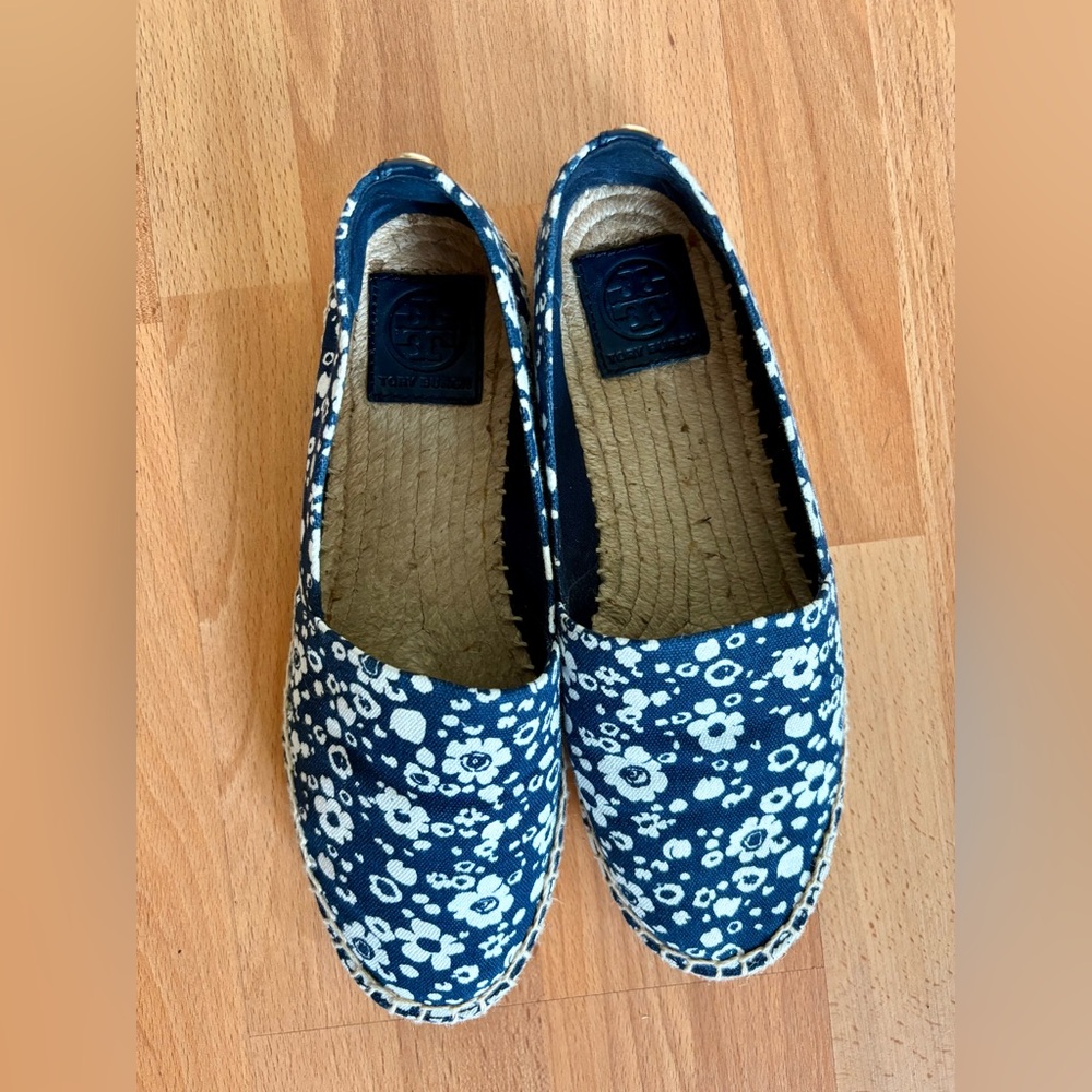 Tory Burch Floral Blue and White Espadrilles